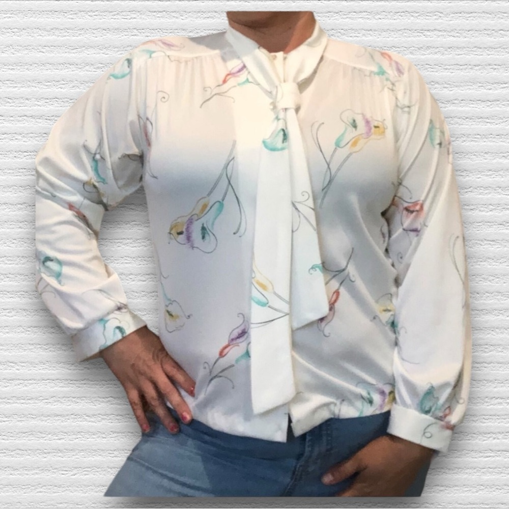 70’s Vintage Cape Cod Match-Mates Blouse with tie bow neck